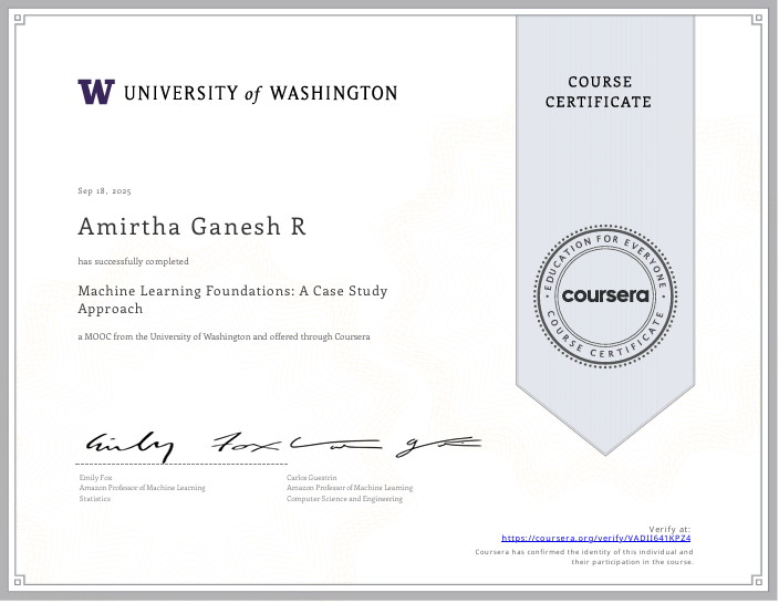 University of Washington Machine Learning Foundations